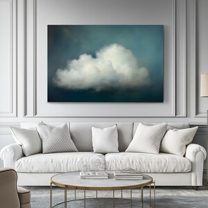 Cuadro minimalista de nubes impreso en lienzo enmarcado / Obra de arte abstracta de cielo azul y nubes / Arte de pared con ambiente íntimo / Decoración para sala de estudio imagen 2