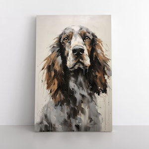 Impresión de pintura al óleo con retrato abstracto de un lindo cocker spaniel. Obra de arte en lienzo de un cocker spaniel marrón. Arte de pared para regalo.