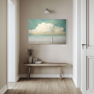 Minimalist Cloud Painting Print on Framed Canvas | Abstract Blue Sky & Clouds Artwork | Moody Wall Art | Study Room Decor | Whimsical Girl image 4