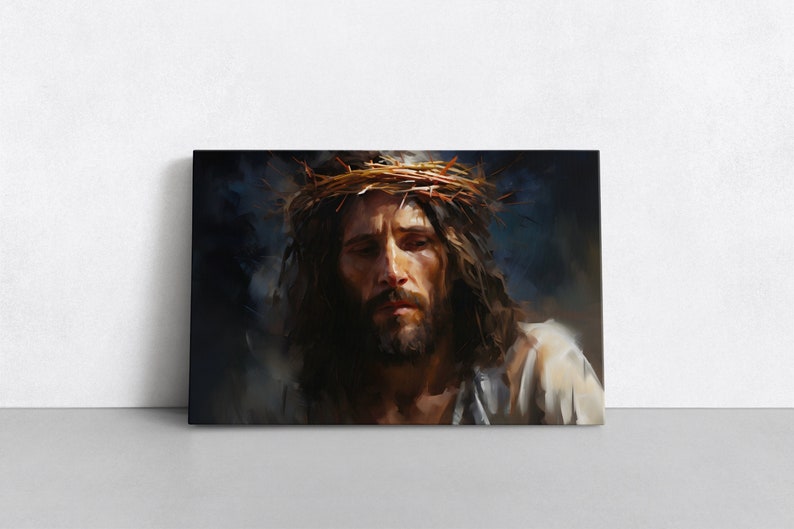 Jesus Christ Wearing Crown of Thorns Oil Painting Print on Canvas Wall ...
