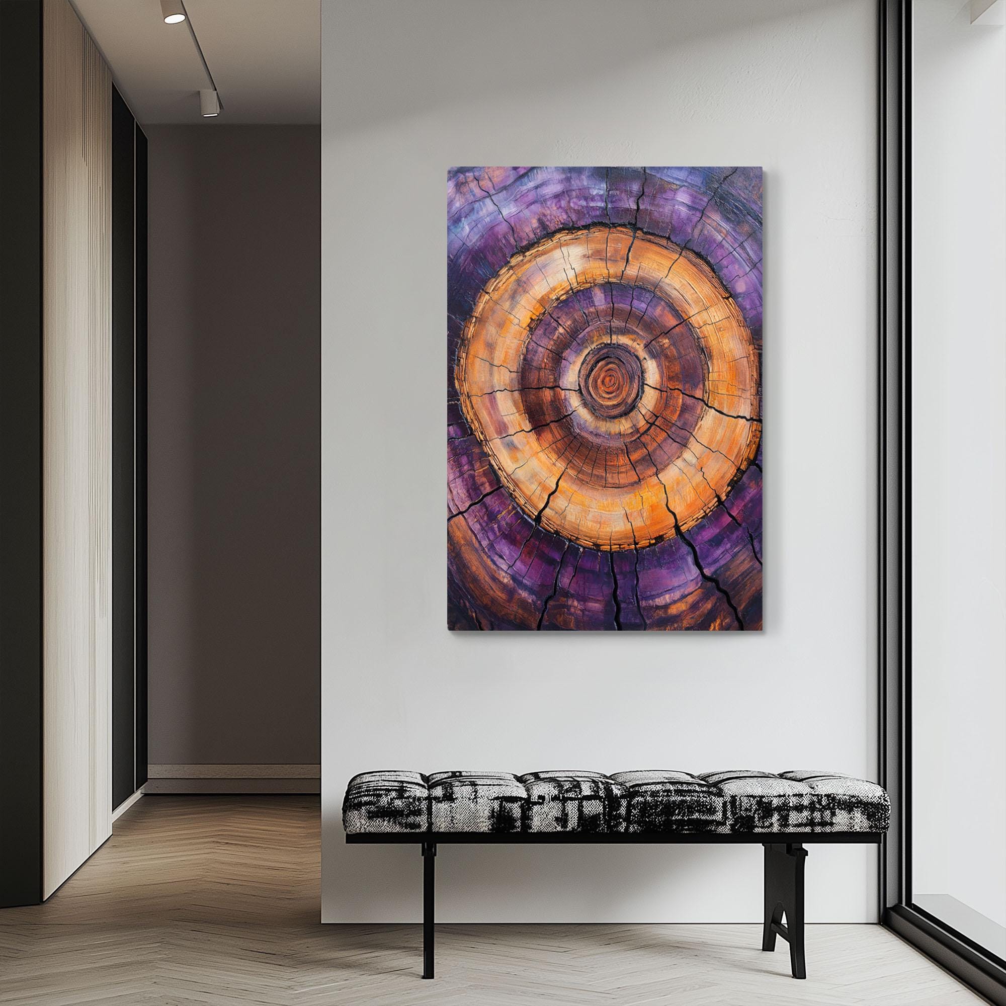 Tree Stump Rings Mural Purple & Orange Rust Tree Stump Rings Framed Canvas Wall Art Print ...