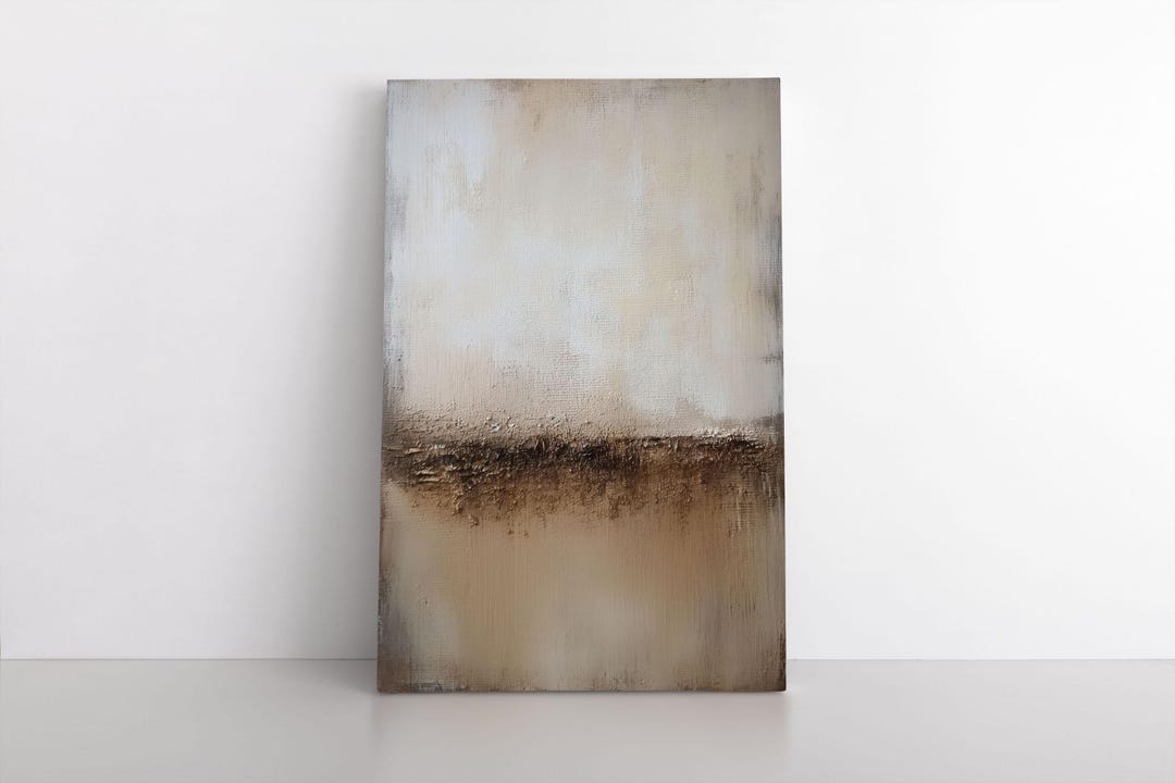 Neutral Abstract Brown Beige Taupe Painting Print on Framed Canvas Wall ...