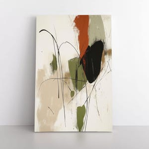Abstract Olive Green Beige Terracotta Black Painting Print on Framed Canvas Wall Art | Modern Contemporary Artwork, Office Living Room Decor