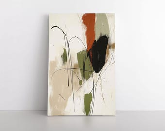 Abstract Olive Green Beige Terracotta Black Painting Print on Framed Canvas Wall Art | Modern Contemporary Artwork, Office Living Room Decor