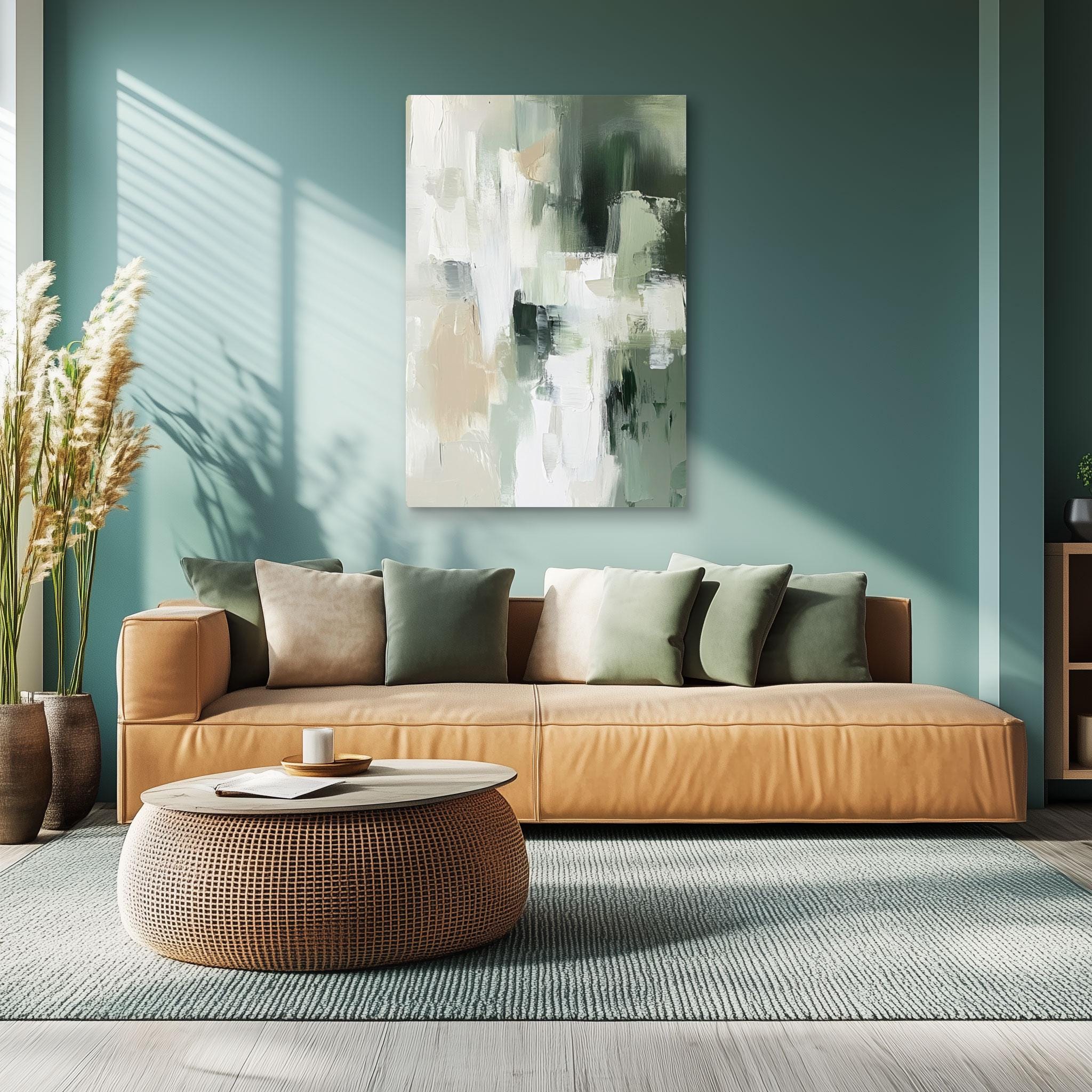 Abstract Oil Painting, Olive Green & Beige Brown Wall Art Print on ...