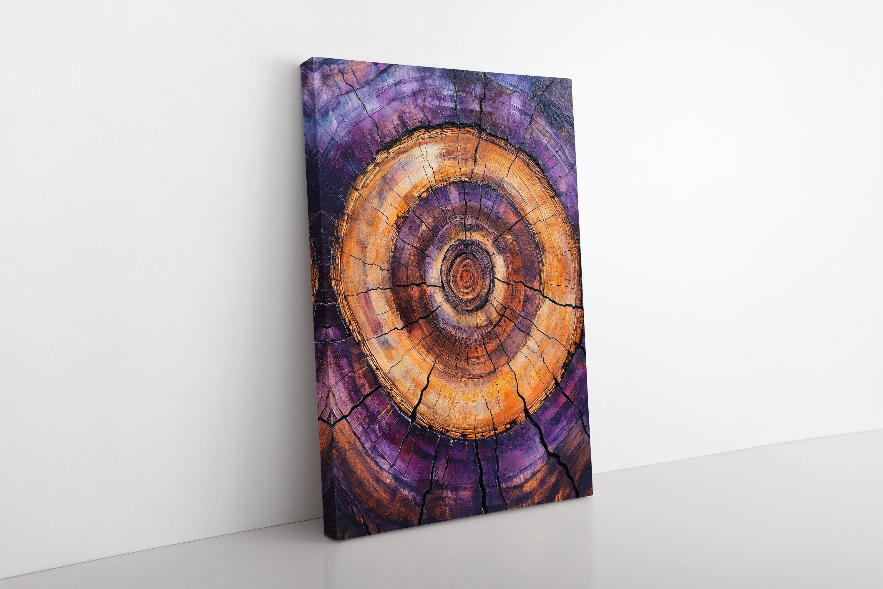 Tree Stump Rings Mural Purple & Orange Rust Tree Stump Rings Framed Canvas Wall Art Print ...