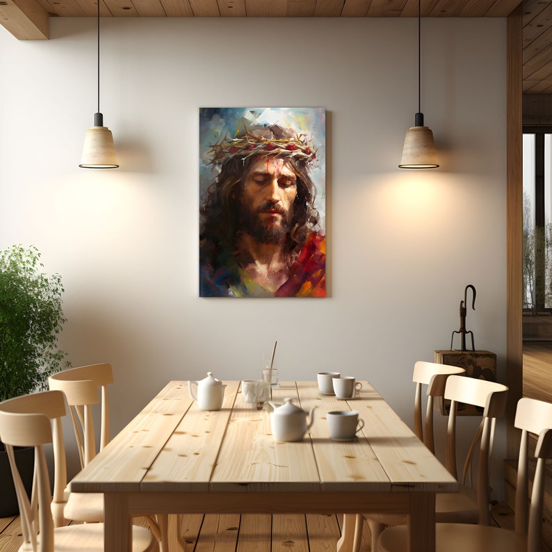 Jesus Christ With Crown of Thorns Oil Painting Print on Canvas Wall Art ...