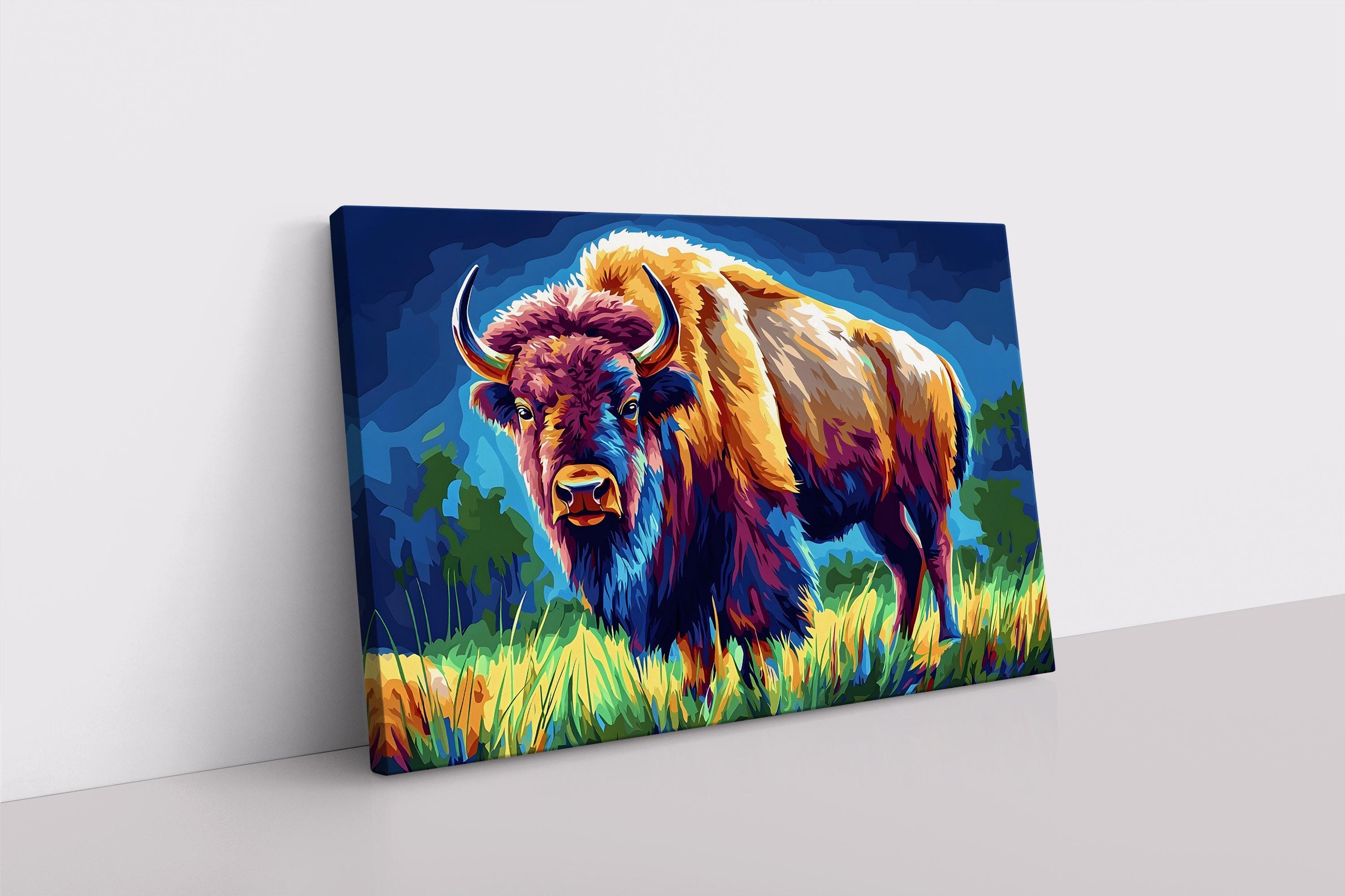Colorful American Bison Wall Art Print on Framed Canvas | Plains ...