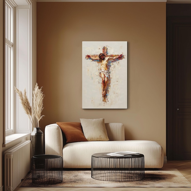 Jesus on the Cross Abstract Canvas Wall Art – Impasto Painting of ...