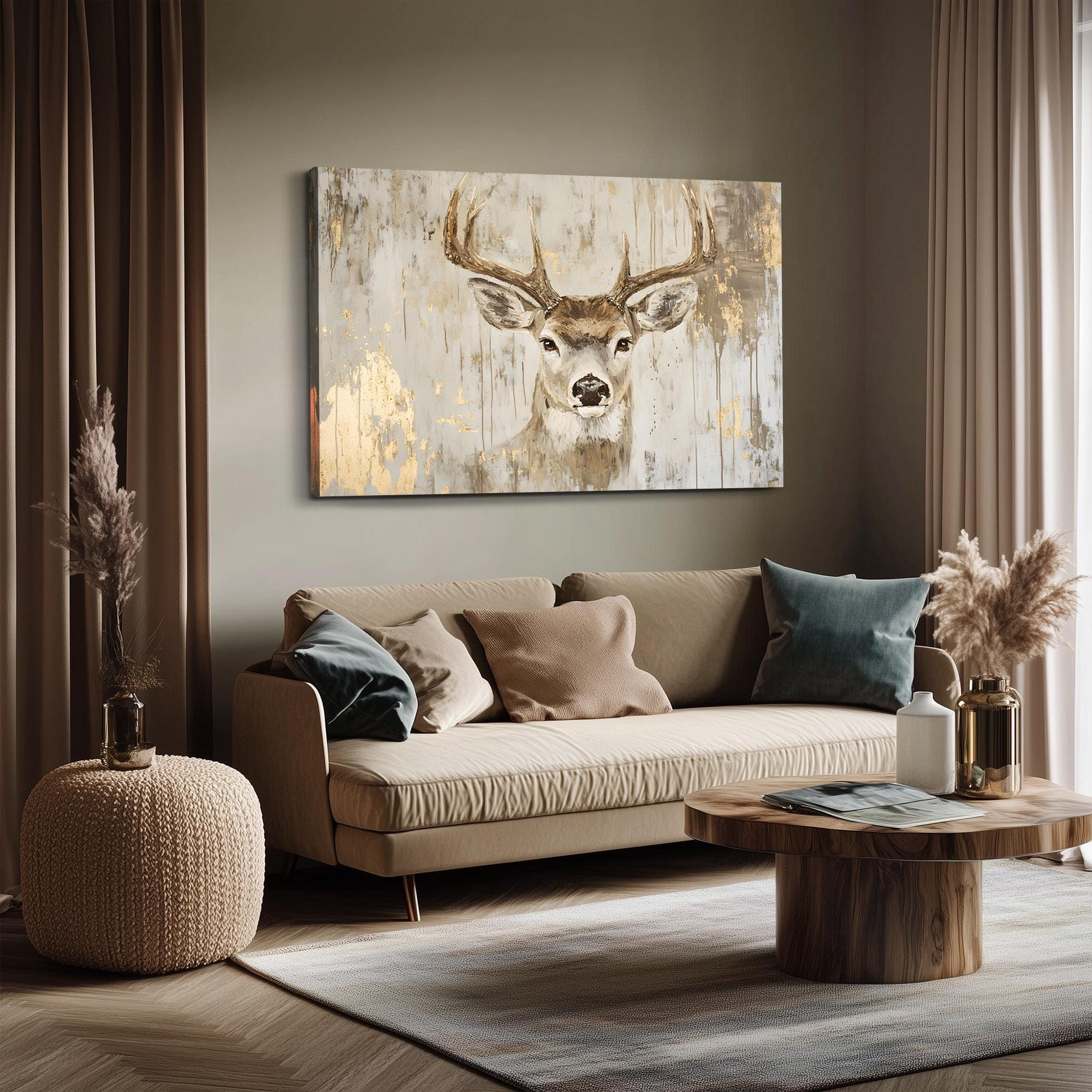 Whitetail Deer Buck Wall Art Print on Framed Canvas | Rustic Animals ...