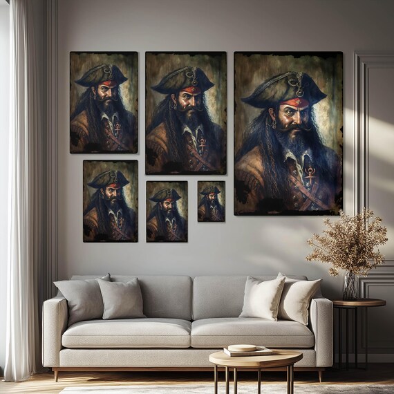 Pirate Blackbeard Portrait Painting Print on Canvas Wall Art