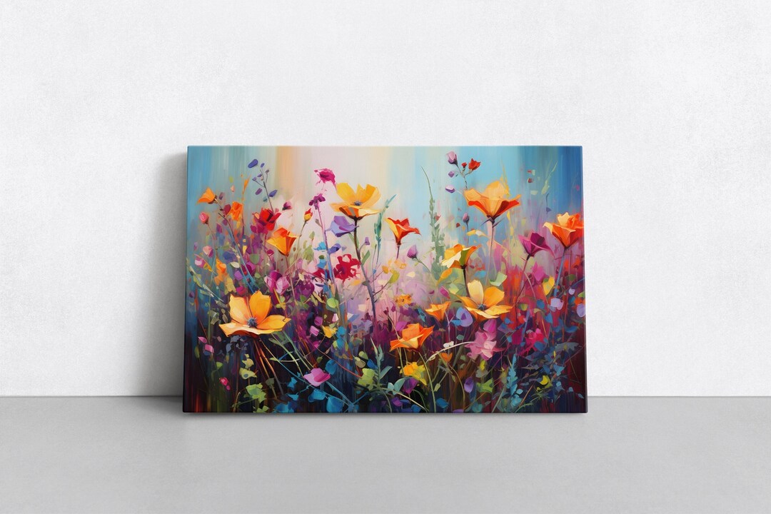 Bold Wildflowers Colorful Oil Painting Print on Canvas | Floral Flowers ...