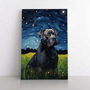 Cute Cane Corso Oil Painting Print in the Style Of Starry Night | Pet Cane Corso Dog Canvas Wall Art Gift Artwork