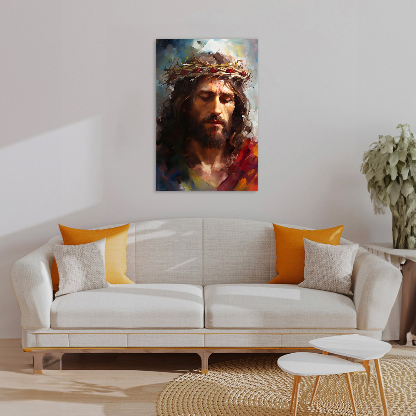 Jesus Christ With Crown of Thorns Oil Painting Print on Canvas - Etsy ...