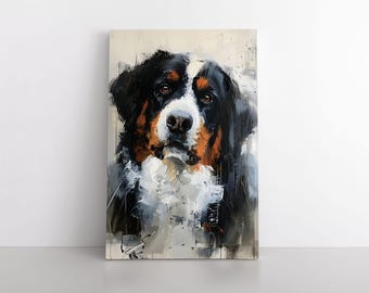 Abstract Cute Burnese Mountain Dog Portrait Oil Painting Print
