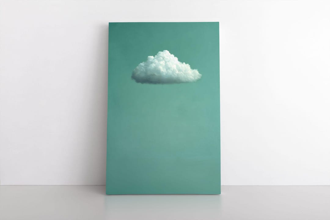 Minimalist Cloud Wall Art Print, Teal Sky Canvas, Modern Nature Decor ...