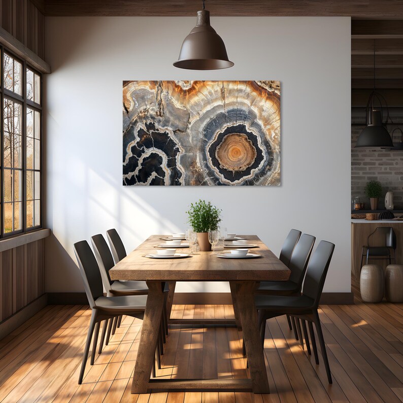 Tree Stump Rings Mural Charcoal Petrified Wood Tree Stump Rings Framed Canvas Wall Art Print ...