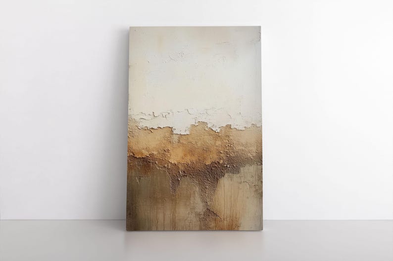 Neutral Abstract Beige Brown Taupe Painting Print on Framed Canvas Wall ...
