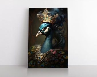 Victorian Funny Peacock Art Painting Print on Canvas Wall Art | Animal Portraits Artwork Decor