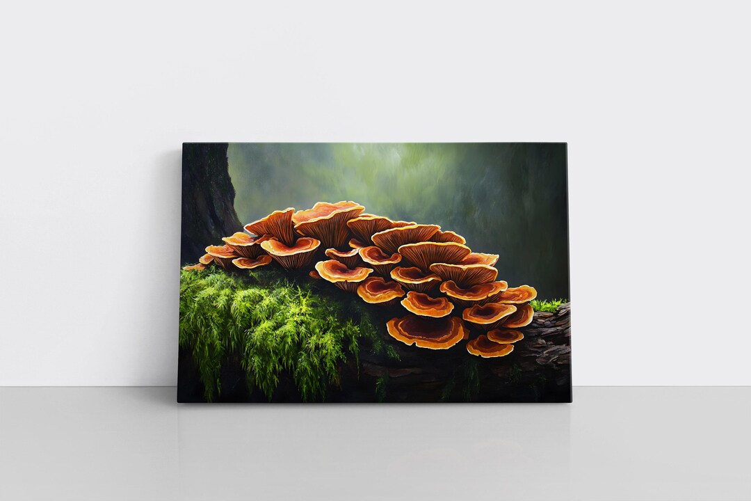 Mushrooms Fungi Painting on Framed Canvas Wall Art Print | Earthy ...