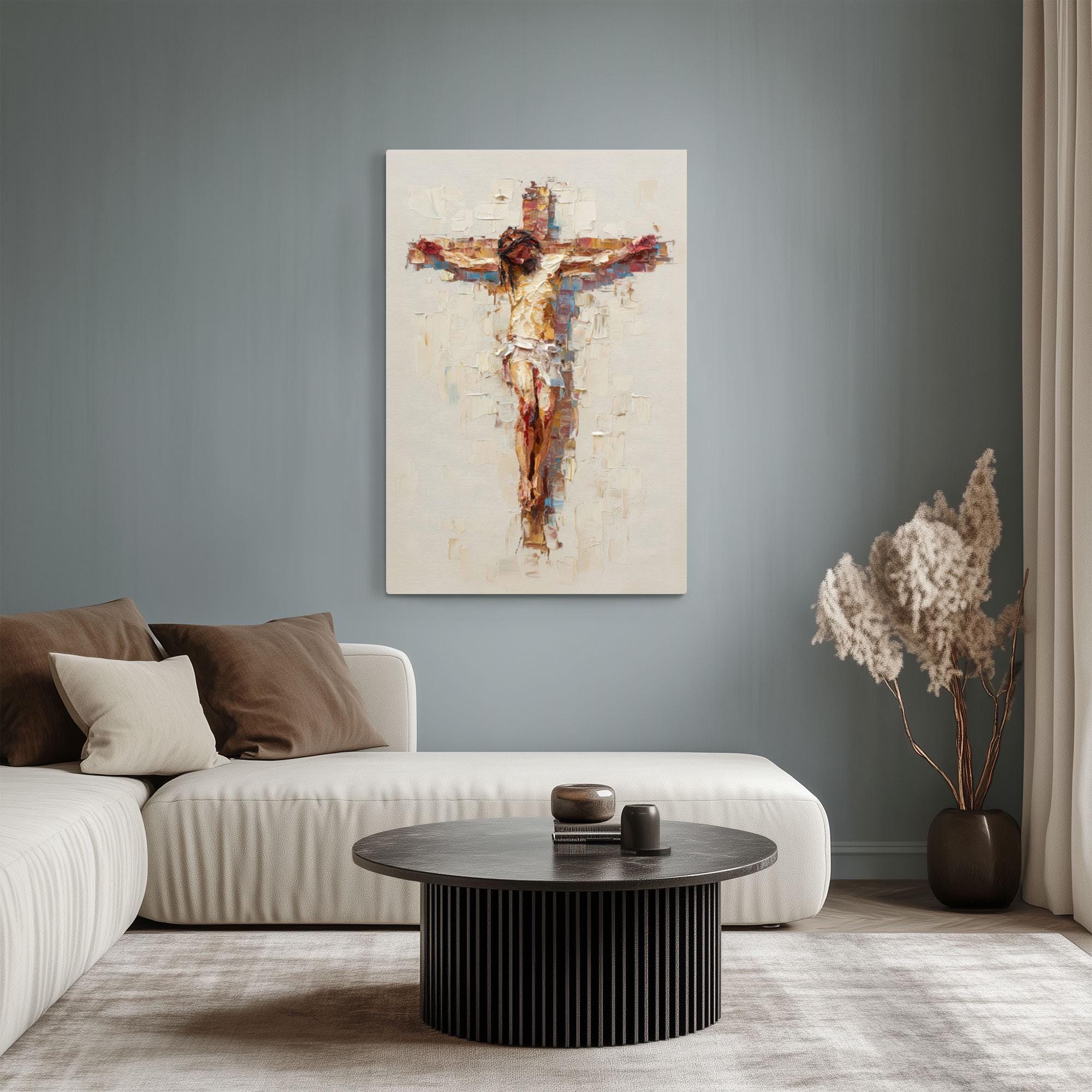 Jesus on the Cross Abstract Canvas Wall Art – Impasto Painting of ...