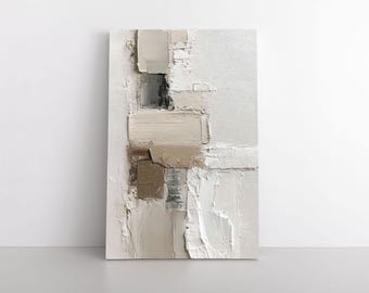 Neutral Abstract Wall Art in Soft Beige and Stone Tones, Modern Impasto Style Canvas Print