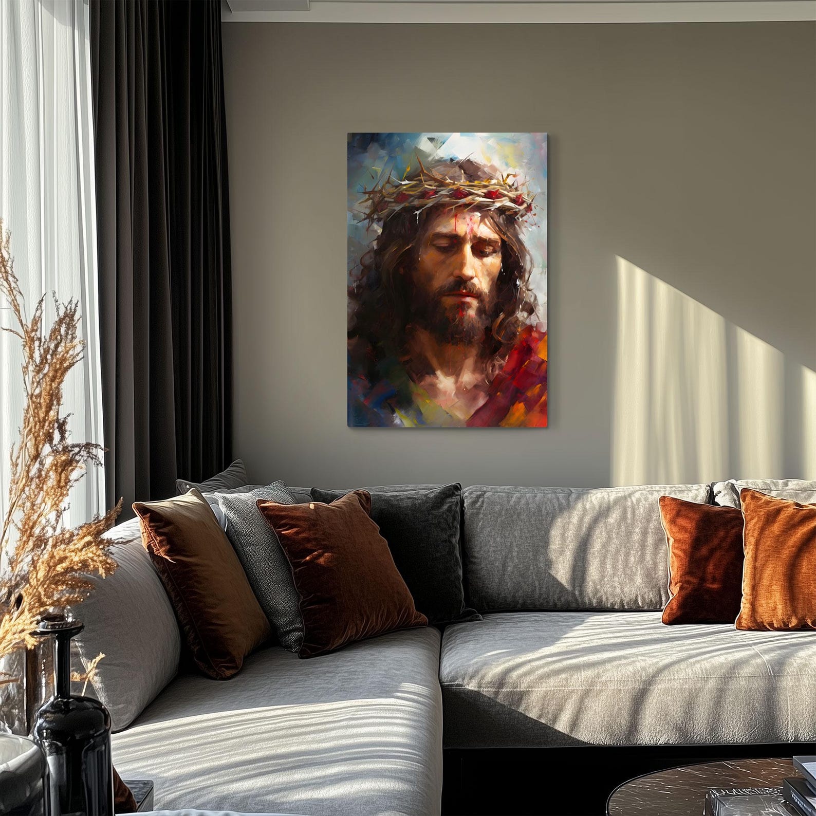 Jesus Christ With Crown of Thorns Oil Painting Print on Canvas Wall Art ...