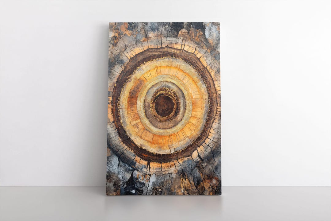 Tree Stump Rings Mural Brown Tree Stump Ring Wood Bark Framed Canvas Wall Art Print, Trendy ...