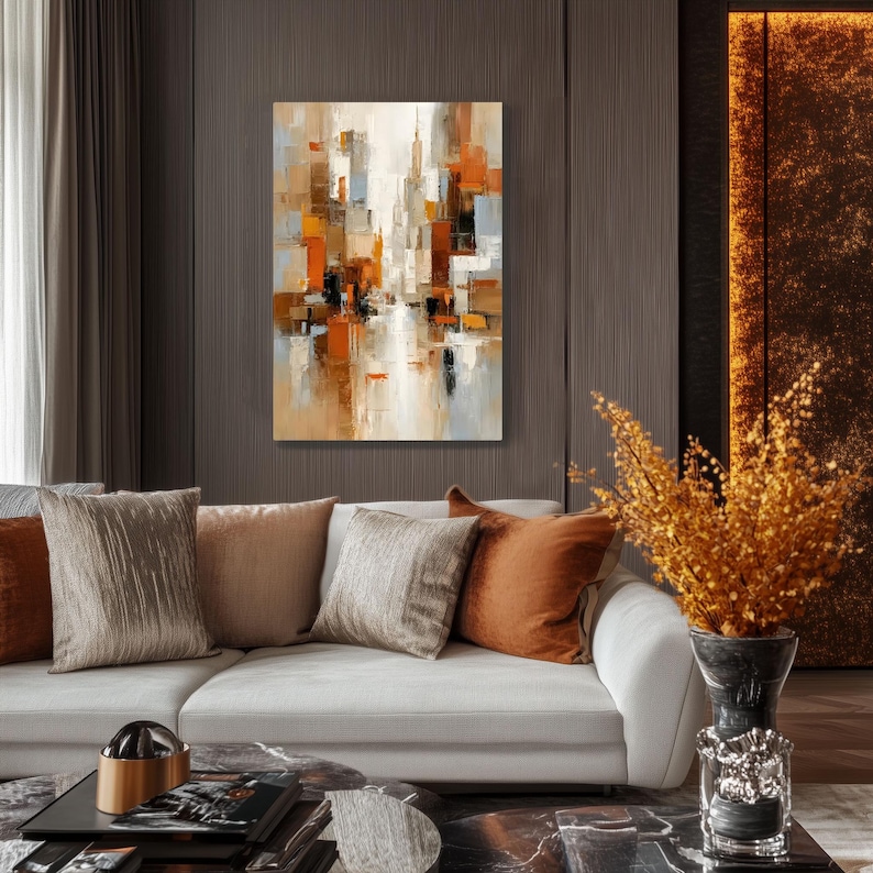 Modern Abstract Rust Orange Canvas Wall Art – Neutral Beige Brown ...