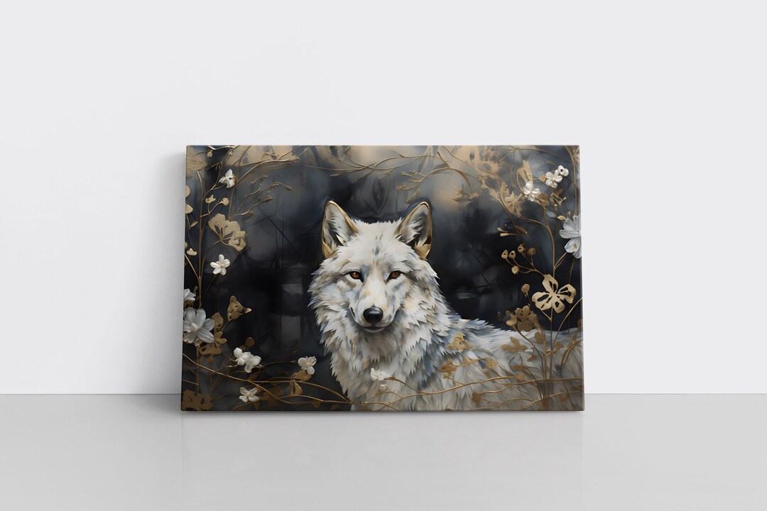 Lone White Wolf Painting Print on Framed Canvas Wall Art Timber Wolf Artwork Wolves Etsy