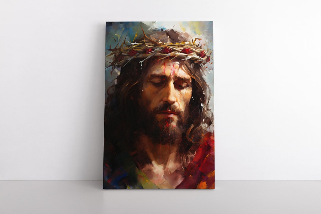Jesus Christ With Crown of Thorns Oil Painting Print on Canvas - Etsy