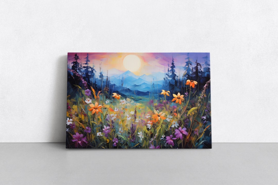 Colorful Mountain Wildflowers & Forest Sunset Oil Painting - Etsy
