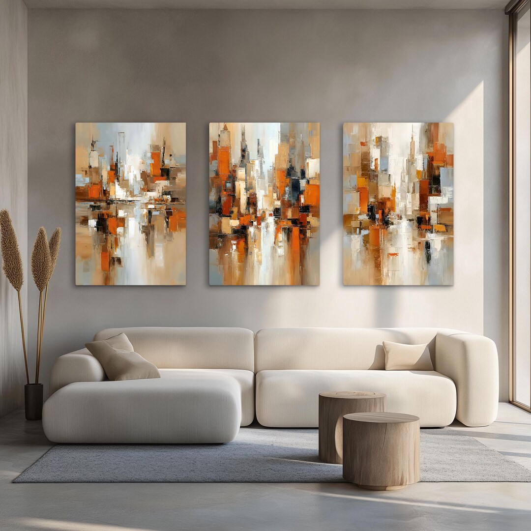 2 or 3 Piece Bundle Set, Abstract Rust Brown Beige Painting Print on ...