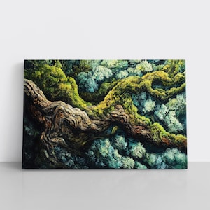 Tree Bark & Moss Wall Art Print on Framed Canvas | Trippy Natural Earthy Forest Trees Rainforest Organic Wood Decor, Gift for Nature Lover