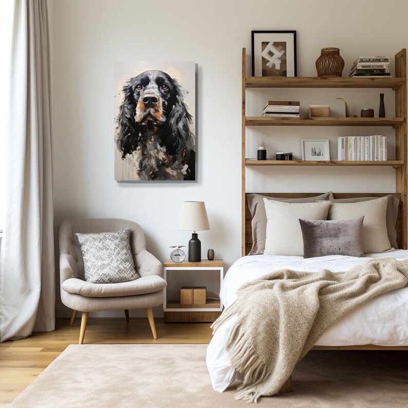Cute Abstract Cocker Spaniel Dog Portrait Oil Painting Print on Canvas ...