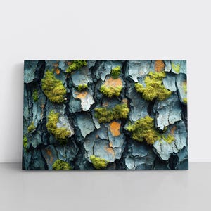 Baumrinde, Moos und Flechte, Wandkunst auf gerahmter Leinwand, natürliche erdige Waldbäume Bio-Baumhaus-Lodge/Cottage-Dekor, Geschenk für Naturliebhaber