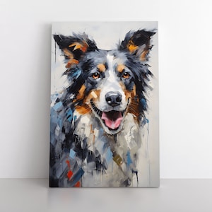 Border Collie Dog Portrait Oil Painting Print | Cute Border Collie Wall Art Gift Artwork