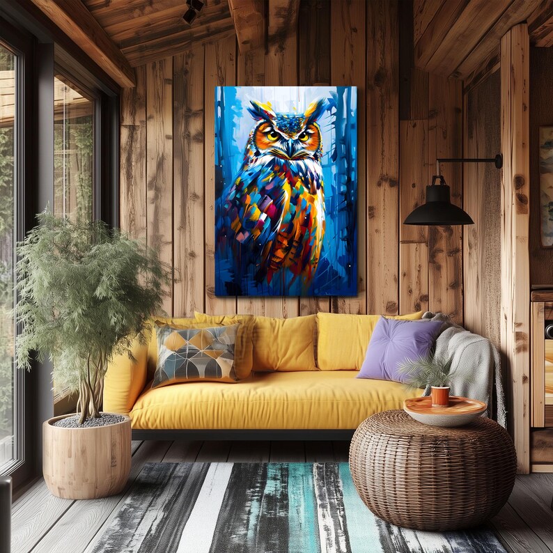 Colorful Owl Oil Painting Print on Framed Canvas Wall Art | Northern ...