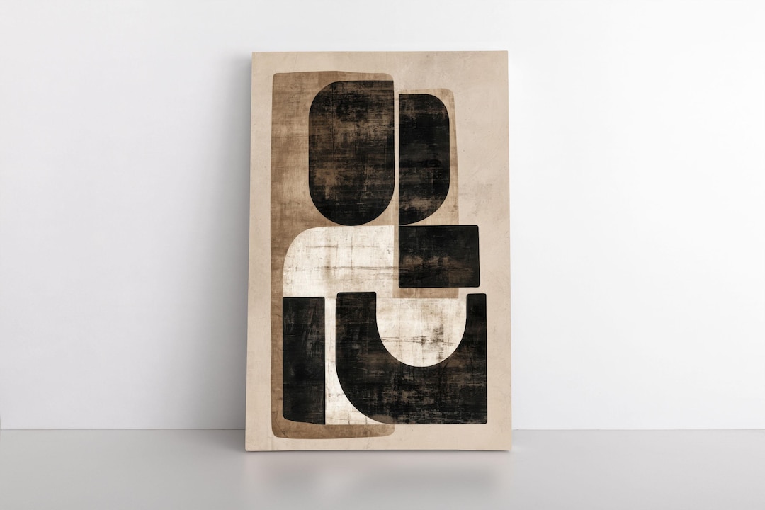 Mid Century Modern Abstract Wall Art Canvas – Neutral Beige, Brown ...