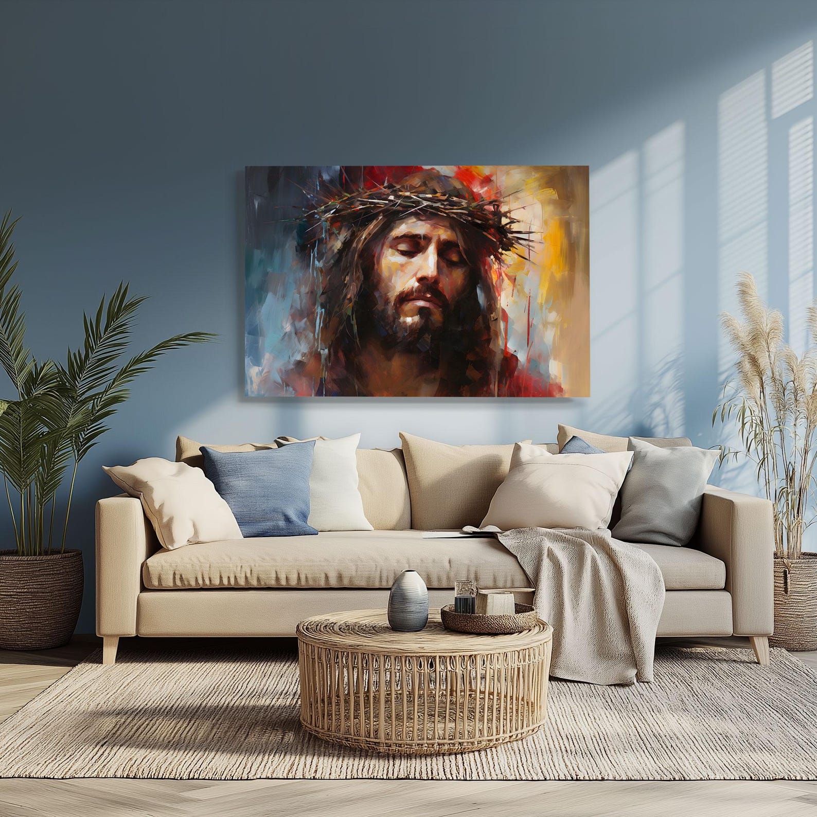 Jesus Christ Crown of Thorns Oil Painting Print on Framed Canvas Wall ...