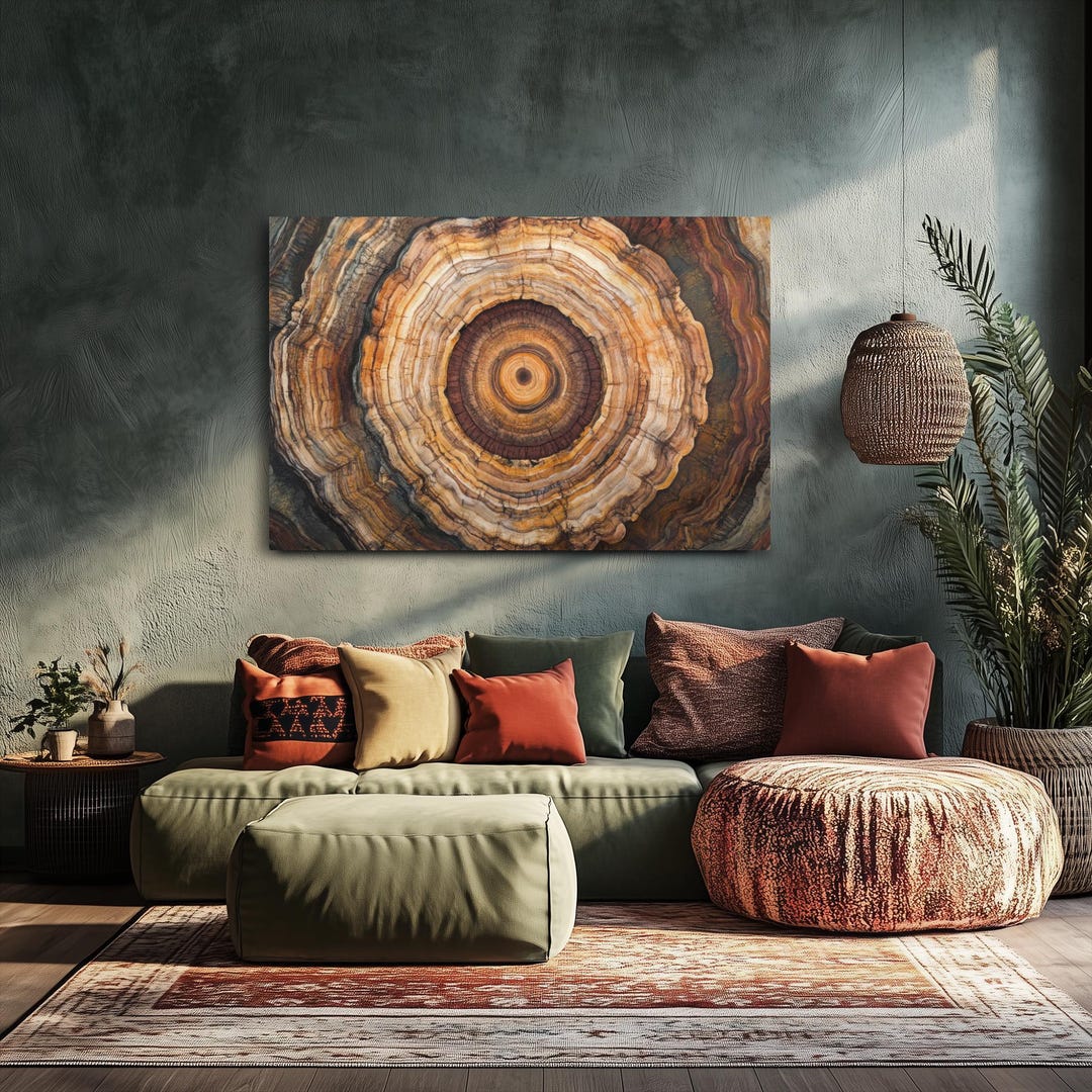 Tree Stump Rings Mural Wood Tree Stump Rings Framed Canvas Wall Art Print | Natural Trendy ...
