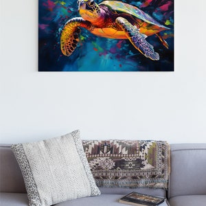 Colorful Sea Turtle Oil Painting Print on Framed Canvas Wall Art Home ...