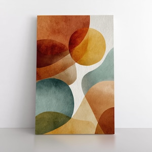 Abstrakte Geometrische Wand Kunst Druck, Formen in Terrakotta Salbei Türkis und Senf, Moderne Minimalistische Leinwand Wohnkultur
