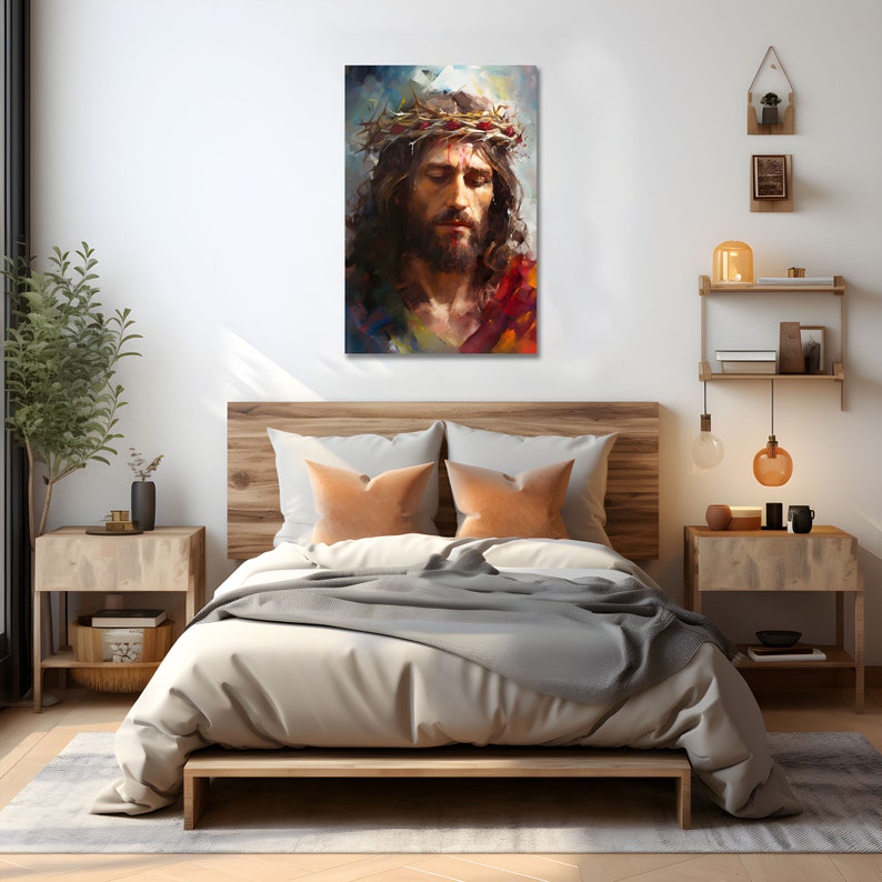 Jesus Christ With Crown of Thorns Oil Painting Print on Canvas Wall Art ...
