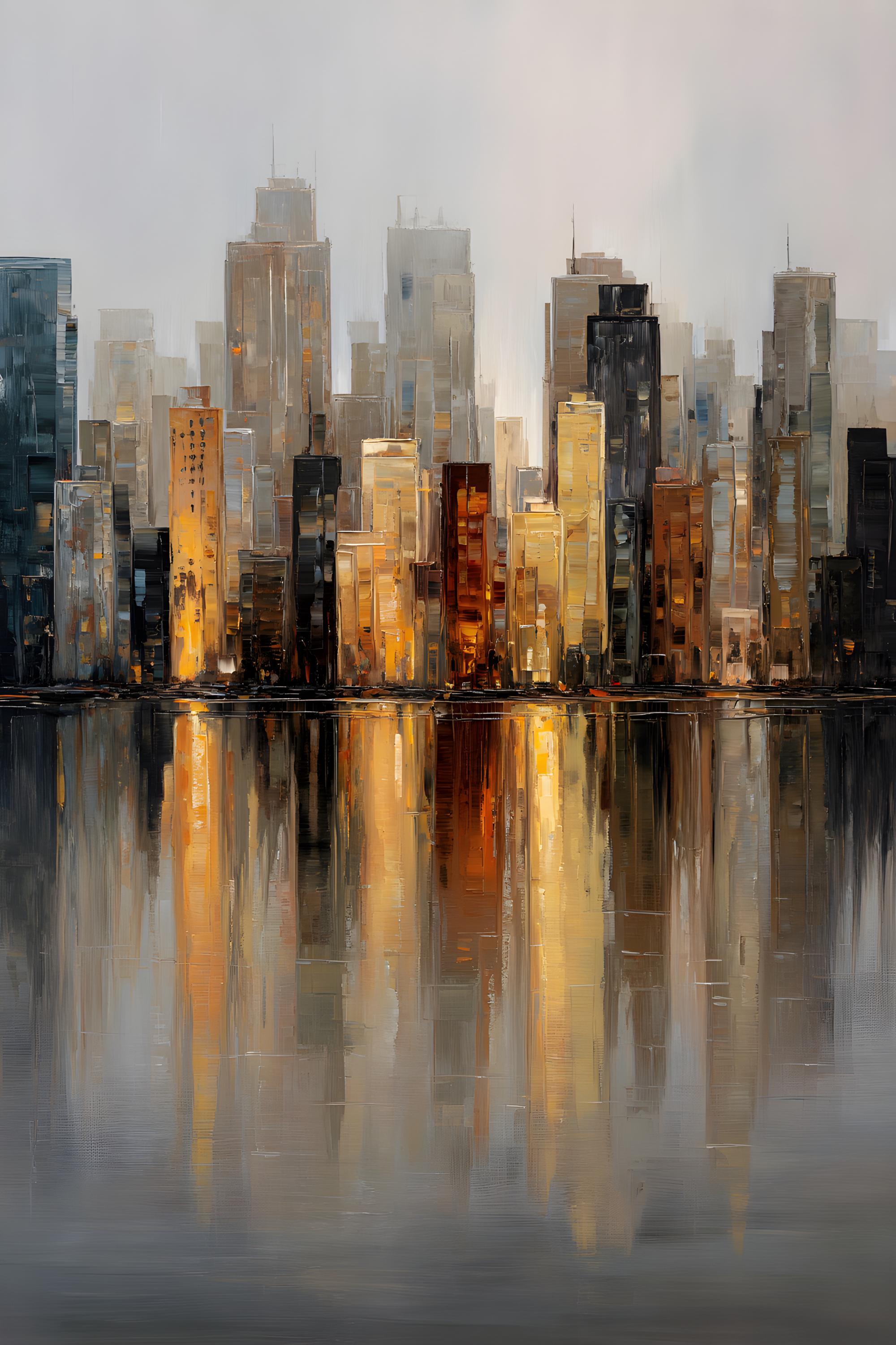 Modern City Skyline Wall Art Print, Abstract Urban Reflection Canvas ...