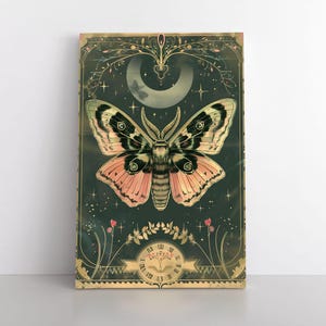 Tarot Karte inspiriert Motte Leinwand Kunstdruck | Himmlisch mystisch mystisch urwüchsig Jugendstil Dekor | Hexenhaftes Kunstwerk