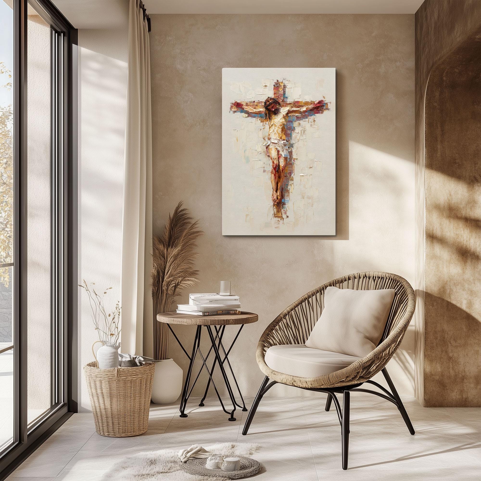 Jesus on the Cross Abstract Canvas Wall Art – Impasto Painting of ...