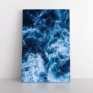 Dark Blue Ocean Waves, Framed Canvas Wall Art Print | Abstract Coastal Nautical Decor | Deep Sea Seascape, Modern Living Room Office Artwork