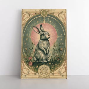 Niedliches Kaninchen Hase Leinwand Kunst | Tarot Karte Inspiriert Erdig Himmlisch Mystisch Whimsigoth Jugendstil Dekor | Ein zauberhaftes Kunstwerk