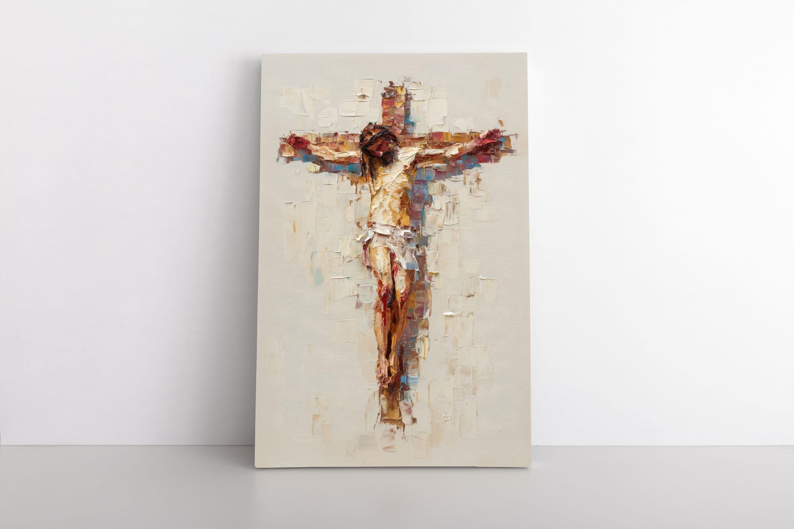 Jesus on the Cross Abstract Canvas Wall Art – Impasto Painting of ...